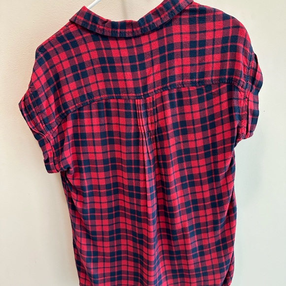 American Eagle Sleeveless Red/Blue Plaid Flannel Pop Over Top Western oversized - Picture 2 of 8